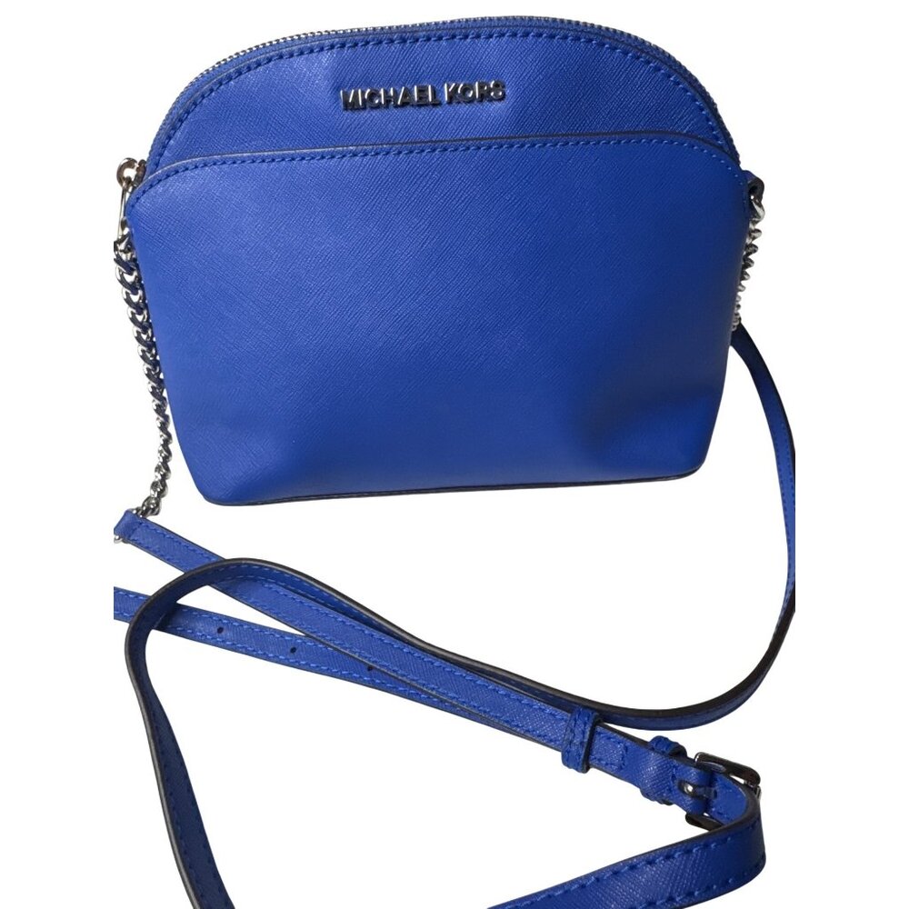 Michael Kors Blue Saffiano Leather Crossbody Bag With Chain Strap
